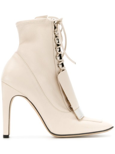 SERGIO ROSSI metallic plaque lace-up boots / luxe chalk-nude leather boot