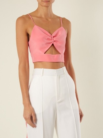 RACIL Sexy cut-out silk cropped top | strappy pink crop tops - flipped