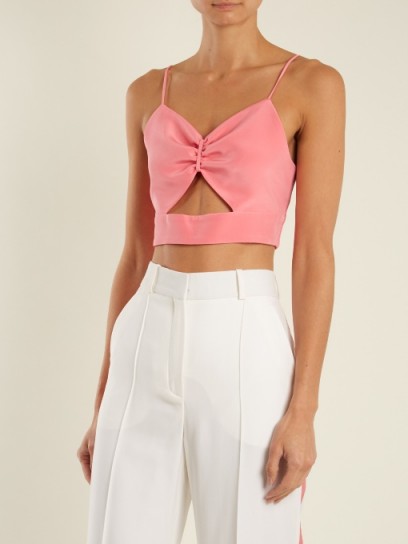 RACIL Sexy cut-out silk cropped top | strappy pink crop tops