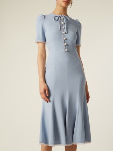 DOLCE & GABBANA Short-sleeved fluted-hem cady dress ~ powder-blue dresses - flipped