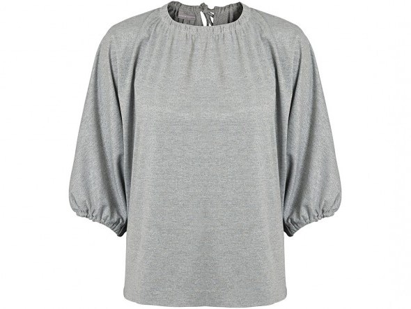 Oliver Bonas Pebble Blouson Sleeve Top / blousy grey tops - flipped