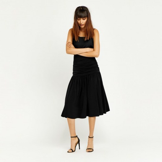 Warehouse SLINKY RUCHED MIDI SKIRT | black fit and flare skirts - flipped