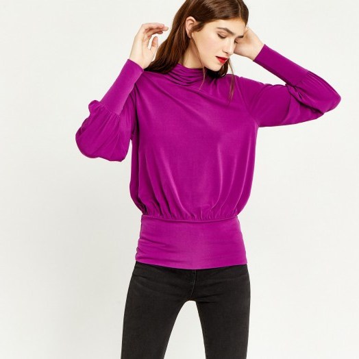 Warehouse SLINKY RUCHED POLO TOP | purple tops - flipped