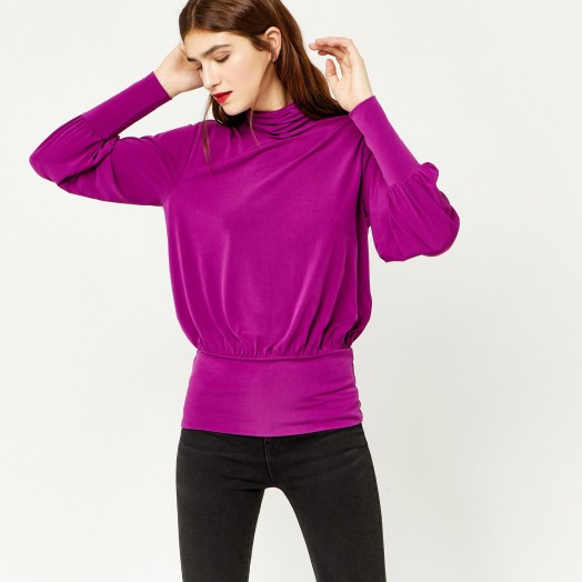 Warehouse SLINKY RUCHED POLO TOP | purple tops