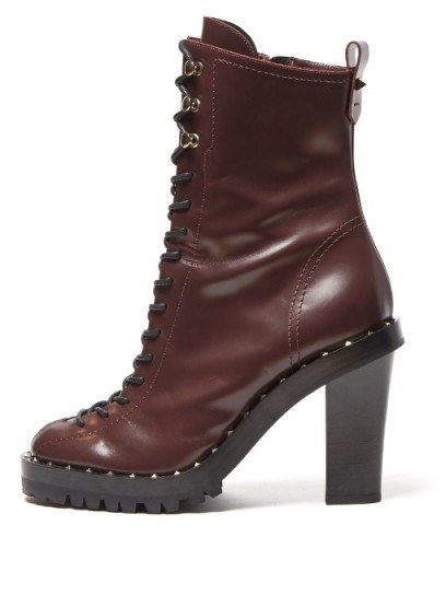 VALENTINO Soul Rockstud leather ankle boots ~ chunky burgundy lace up boots - flipped