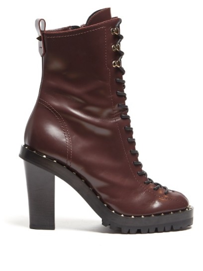 VALENTINO Soul Rockstud leather ankle boots ~ chunky burgundy lace up boots