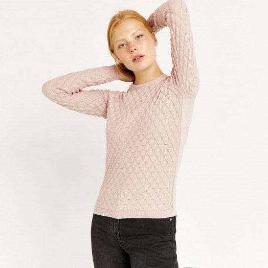 Warehouse SPARKLE SCALLOP STITCH JUMPER | light pink crew neck jumpers - flipped