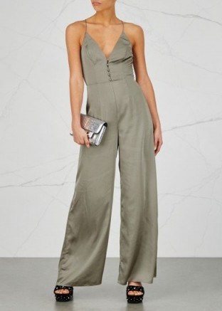 FINDERS KEEPERS Spectral sage satin jumpsuit ~ strappy evening jumpsuits - flipped