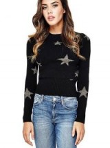 GUESS STAR EMBROIDERED SWEATER | black crew neck sweaters