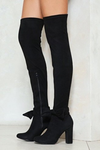 Nasty Gal Steal the Show Over-the-Knee Boot – black bow embellished boots - flipped