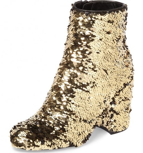 STEVE MADDEN Georgia Sequin Bootie / gold booties / shimmering ankle boots - flipped
