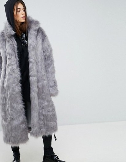 Story Of Lola Longline Faux Fur Coat | long grey winter coats - flipped