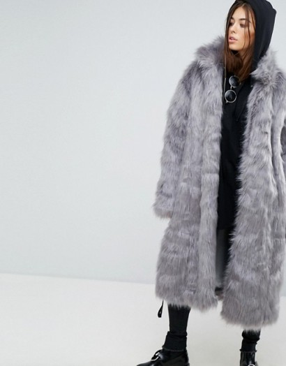 Story Of Lola Longline Faux Fur Coat | long grey winter coats