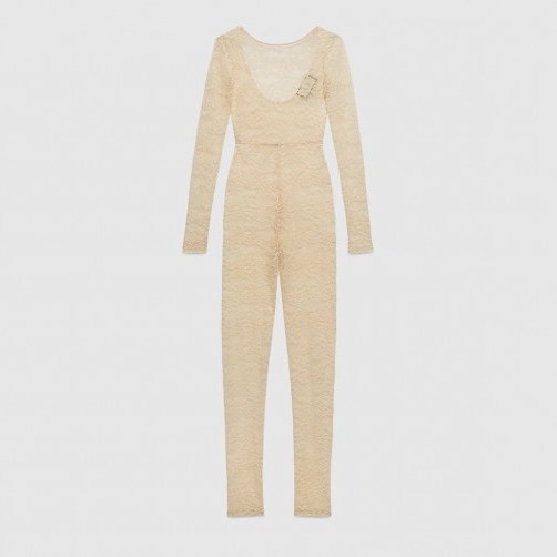 GUCCI Stretch lace jumpsuit | sheer ivory jumpsuits - flipped