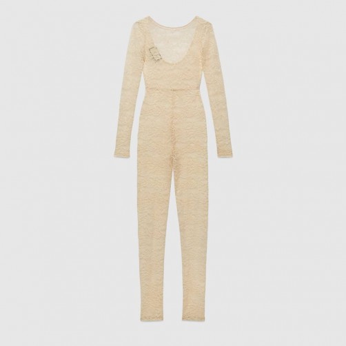 GUCCI Stretch lace jumpsuit | sheer ivory jumpsuits