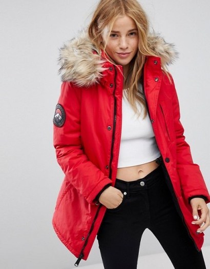 Superdry Borg Lined Parka | red fur hood jackets - flipped