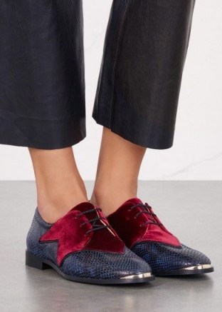 ROGUE MATILDA Superstar python-effect leather brogues ~ burgundy and blue flat lace up shoes - flipped