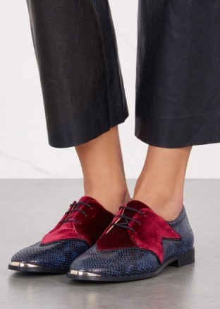 ROGUE MATILDA Superstar python-effect leather brogues ~ burgundy and blue flat lace up shoes