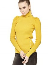 GUESS SWEATER WITH BUTTONS ON THE FRONT | yellow puff sleeved high neck jumpers