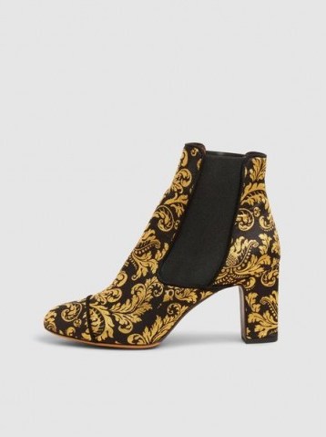 TABITHA SIMMONS‎ Kiki Jacquard And Suede Ankle Boots ~ black and gold boots - flipped
