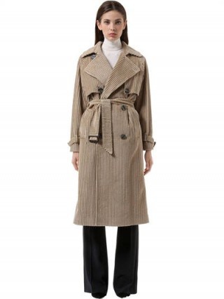TAGLIATORE 0205 COTTON CORDUROY TRENCH COAT – beige cord belted coats - flipped