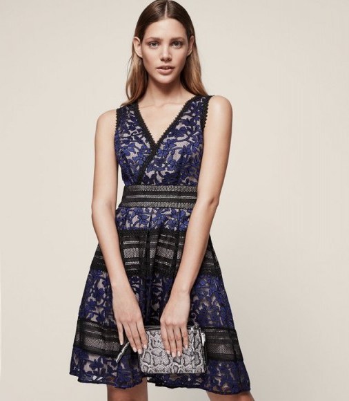 REISS TALLY LACE-DETAIL DRESS ~ sleeveless party dresses ~ fit and flare - flipped