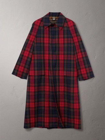 BURBERRY Tartan Cotton Gabardine Car Coat | bright red check print winter coats - flipped