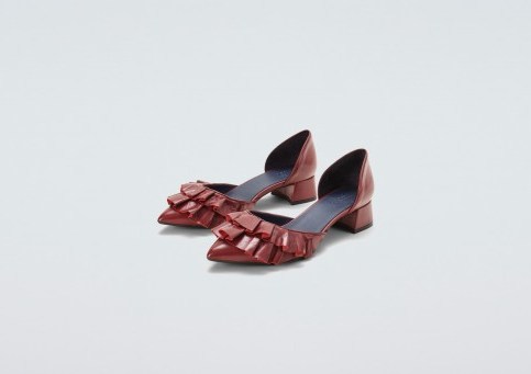 Finery Tay Deep Red Leather Ruffle Shoe / ruffled pointy toe shoes - flipped