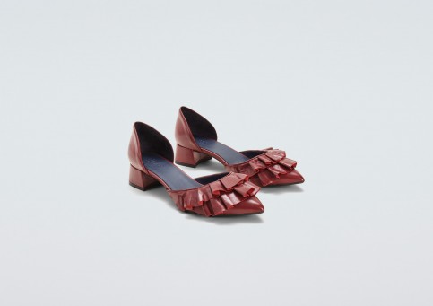 Finery Tay Deep Red Leather Ruffle Shoe / ruffled pointy toe shoes