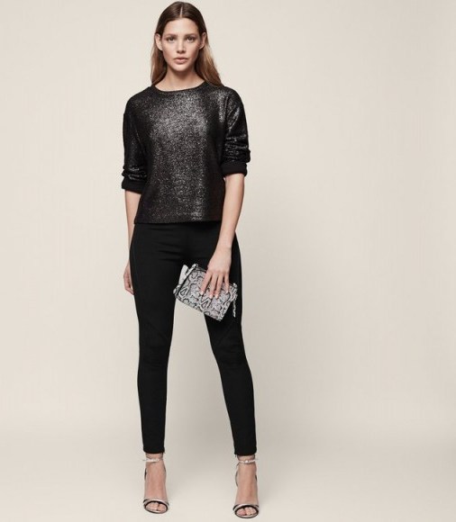 REISS TESSA RIBBED-DETAIL PANEL LEGGINGS BLACK / wardrobe style essential - flipped