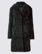 M&S COLLECTION Textured Faux Fur Coat ~ forest-green winter coats