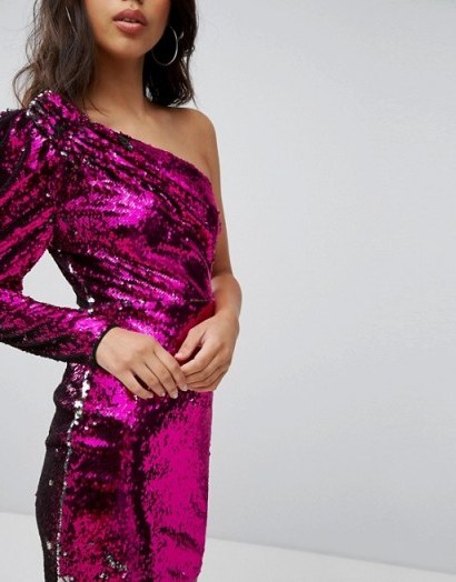 TFNC One Shoulder Sequin Mini Dress – berry sequinned party dresses - flipped