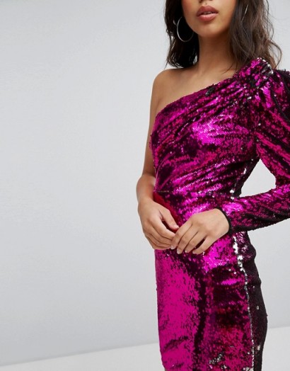 TFNC One Shoulder Sequin Mini Dress – berry sequinned party dresses