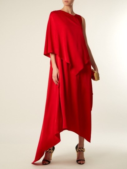 OSMAN Thalia asymmetric-panel satin dress ~ red one sleeve evening dresses - flipped