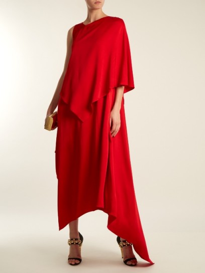OSMAN Thalia asymmetric-panel satin dress ~ red one sleeve evening dresses