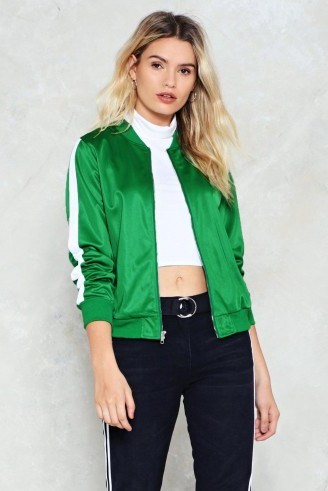 Nasty Gal The Strong and Silent Stripe Bomber Jacket ~ green satin jackets - flipped