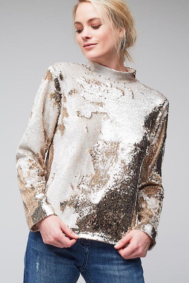 Second Female Thelka Sequin High Neck Top | gold and cream matte sequinned tops | luxe fashion - flipped