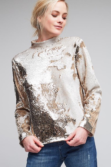 Second Female Thelka Sequin High Neck Top | gold and cream matte sequinned tops | luxe fashion