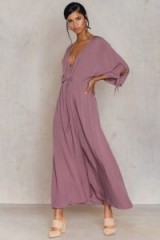 NA-KD Tied Sleeve Coat Dress | pink plunge front maxi dresses | NAKD fashion