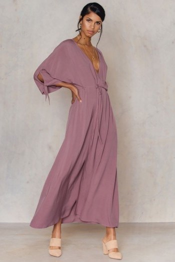 NA-KD Tied Sleeve Coat Dress | pink plunge front maxi dresses | NAKD fashion - flipped