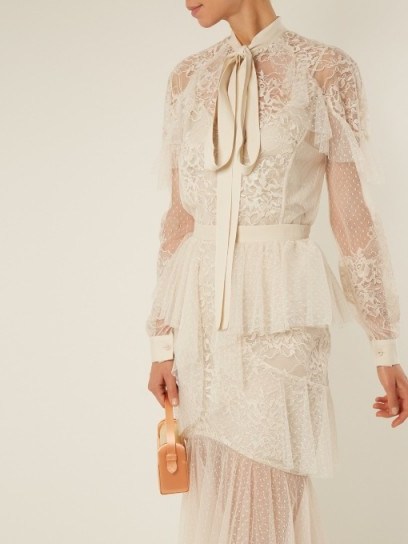 ELIE SAAB Tie-neck lace and tulle blouse ~ semi sheer ivory blouses - flipped