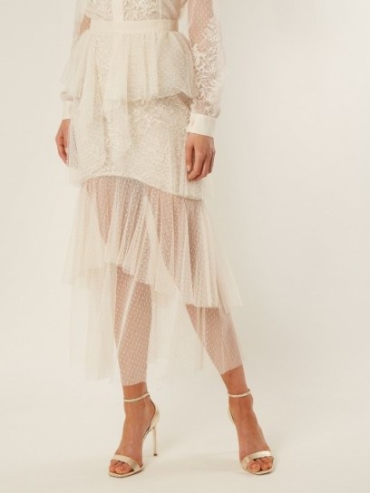 ELIE SAAB Tiered lace and tulle skirt ~ semi sheer ivory skirts - flipped