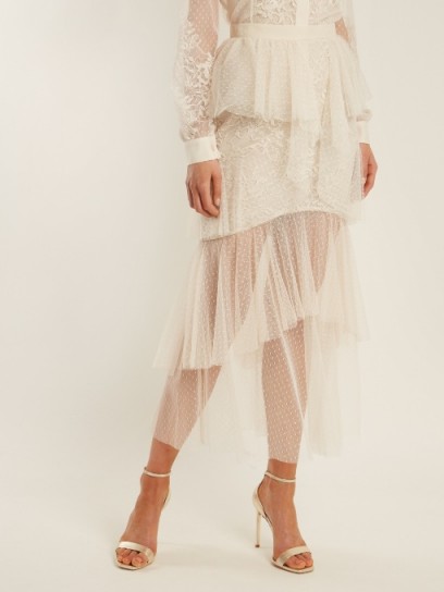 ELIE SAAB Tiered lace and tulle skirt ~ semi sheer ivory skirts