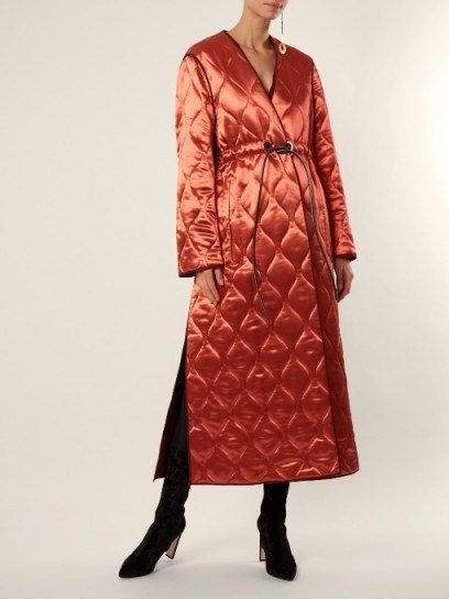 ROKSANDA Toledo V-neck quilted satin coat ~ pink statement coats - flipped