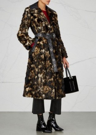 HELMUT LANG Tortoise faux fur belted coat ~ luxurious outerwear - flipped