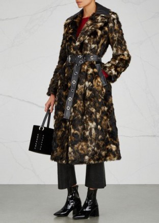 HELMUT LANG Tortoise faux fur belted coat ~ luxurious outerwear