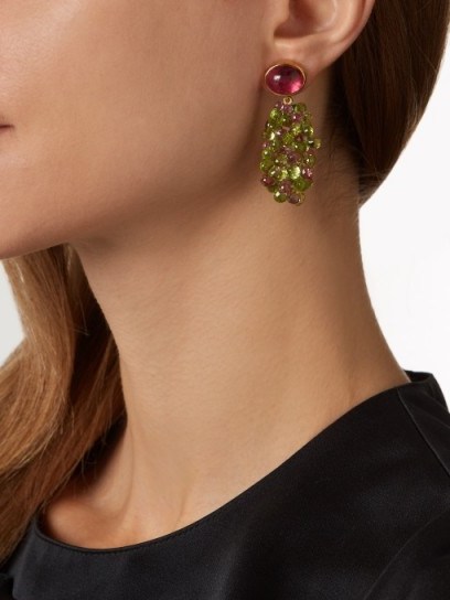 BRIGID BLANCO Tourmaline, peridot & yellow-gold cluster drop earrings ~ statement jewellery - flipped