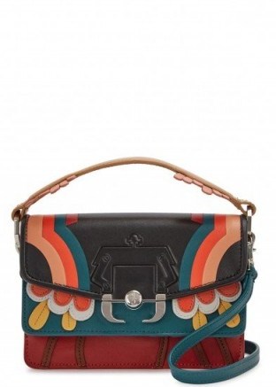 PAULA CADEMARTORI Twi Twi appliquéd leather shoulder bag ~ small top handle bags ~ multicoloured floral applique handbags - flipped