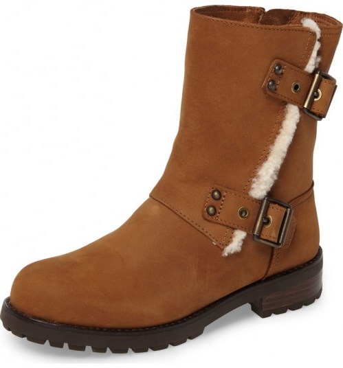 UGG® Niels Water Resistant Genuin Shearling Boot | chestnut-brown leather buckle boots | winter footwear - flipped