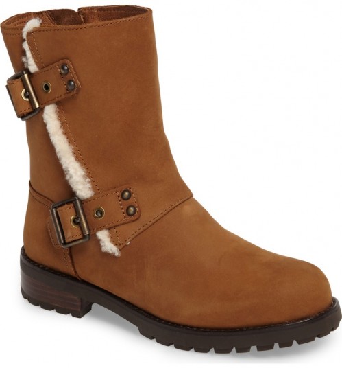 UGG® Niels Water Resistant Genuin Shearling Boot | chestnut-brown leather buckle boots | winter footwear